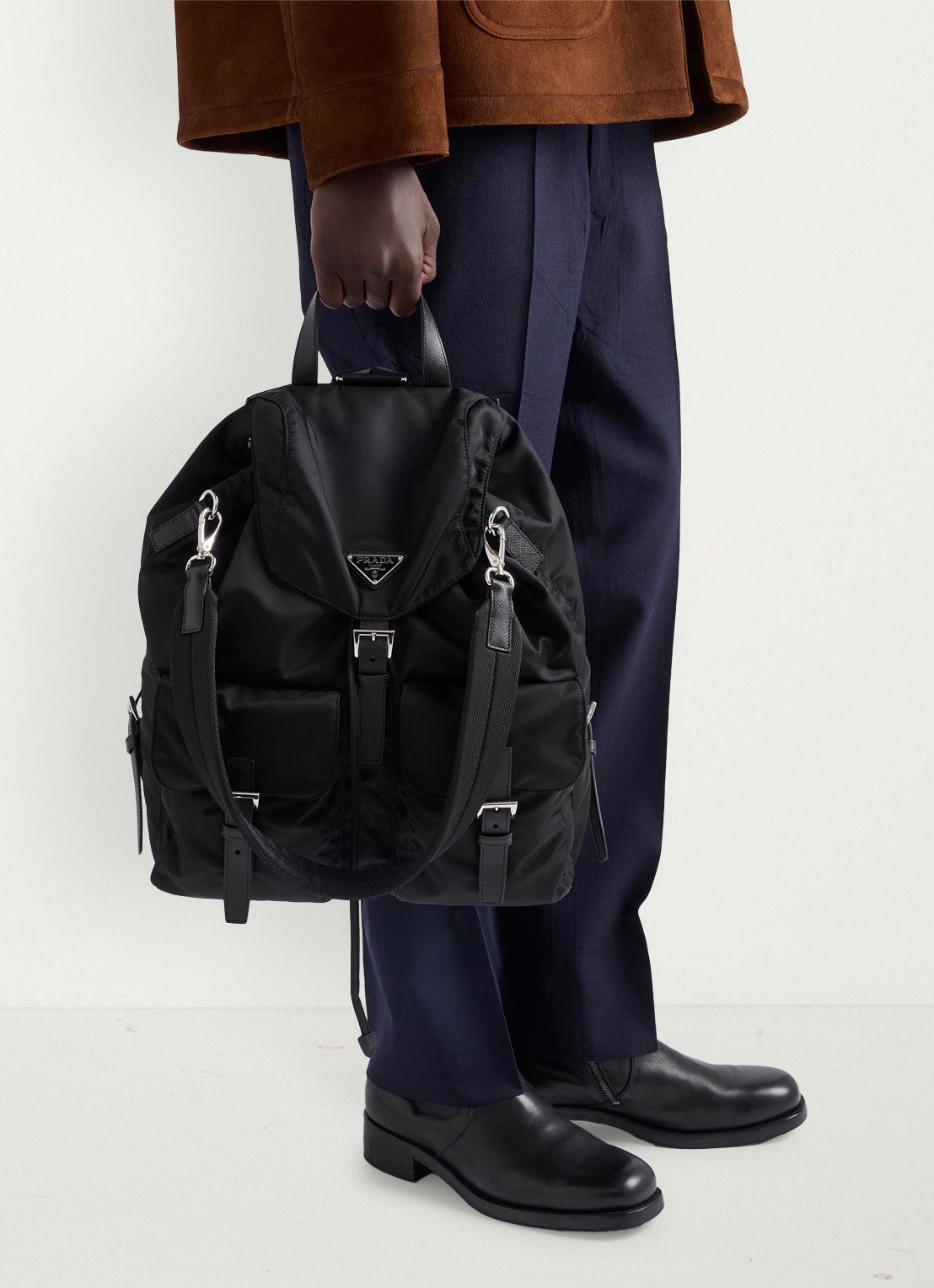 Prada Re-Nylon rugzak met leren details - detail 5 zwart