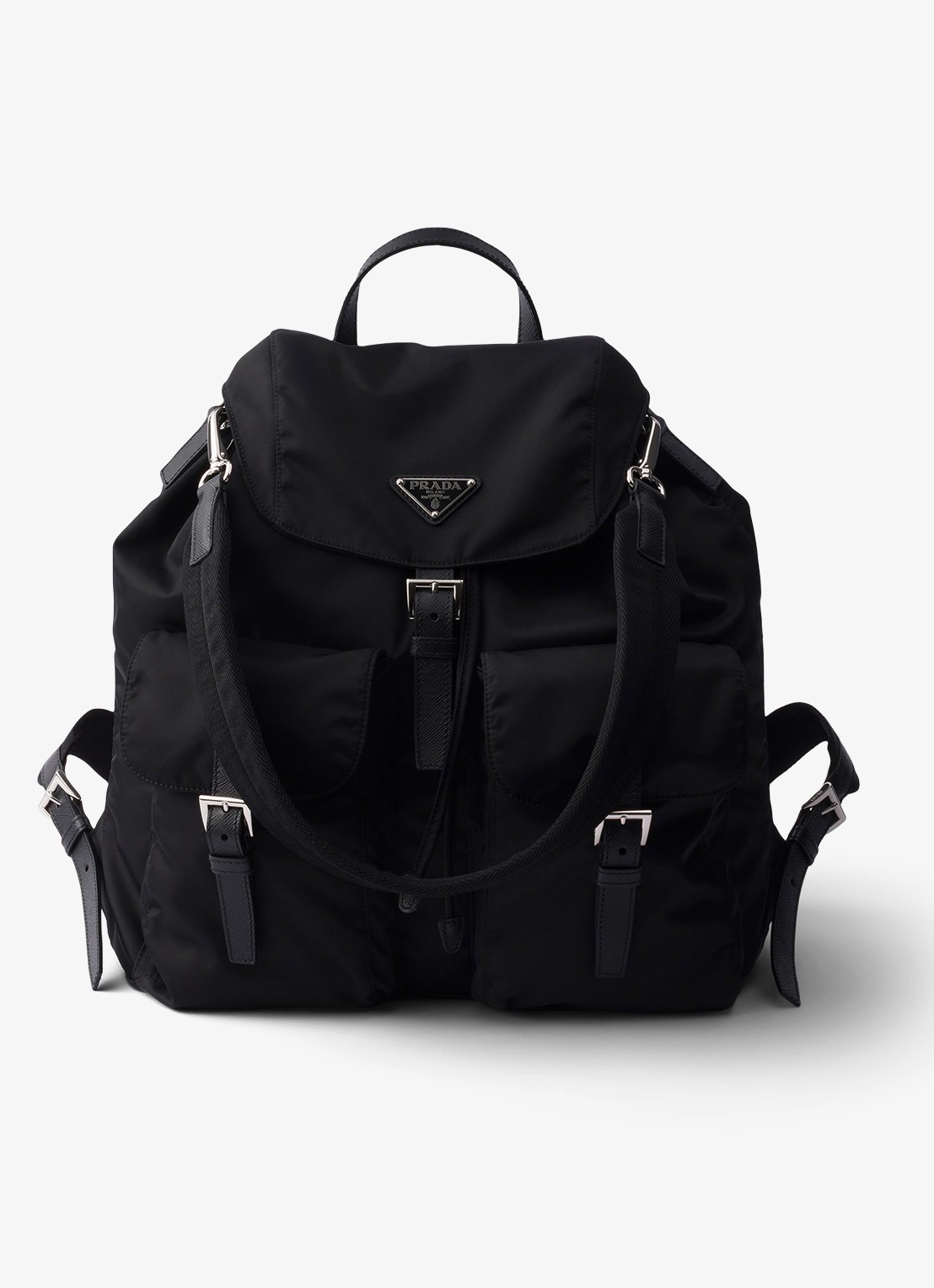 Prada Re-Nylon rugzak met leren details - voorkant 4 zwart