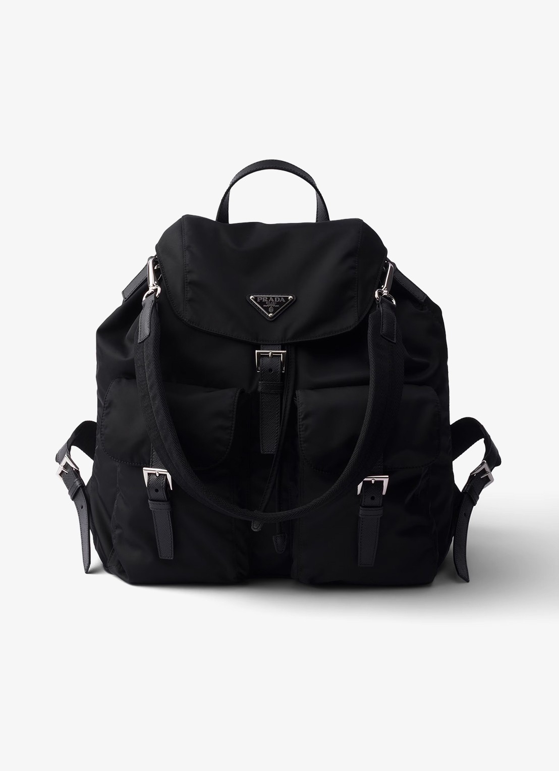 Prada Re-Nylon rugzak met leren details - voorkant 6 zwart