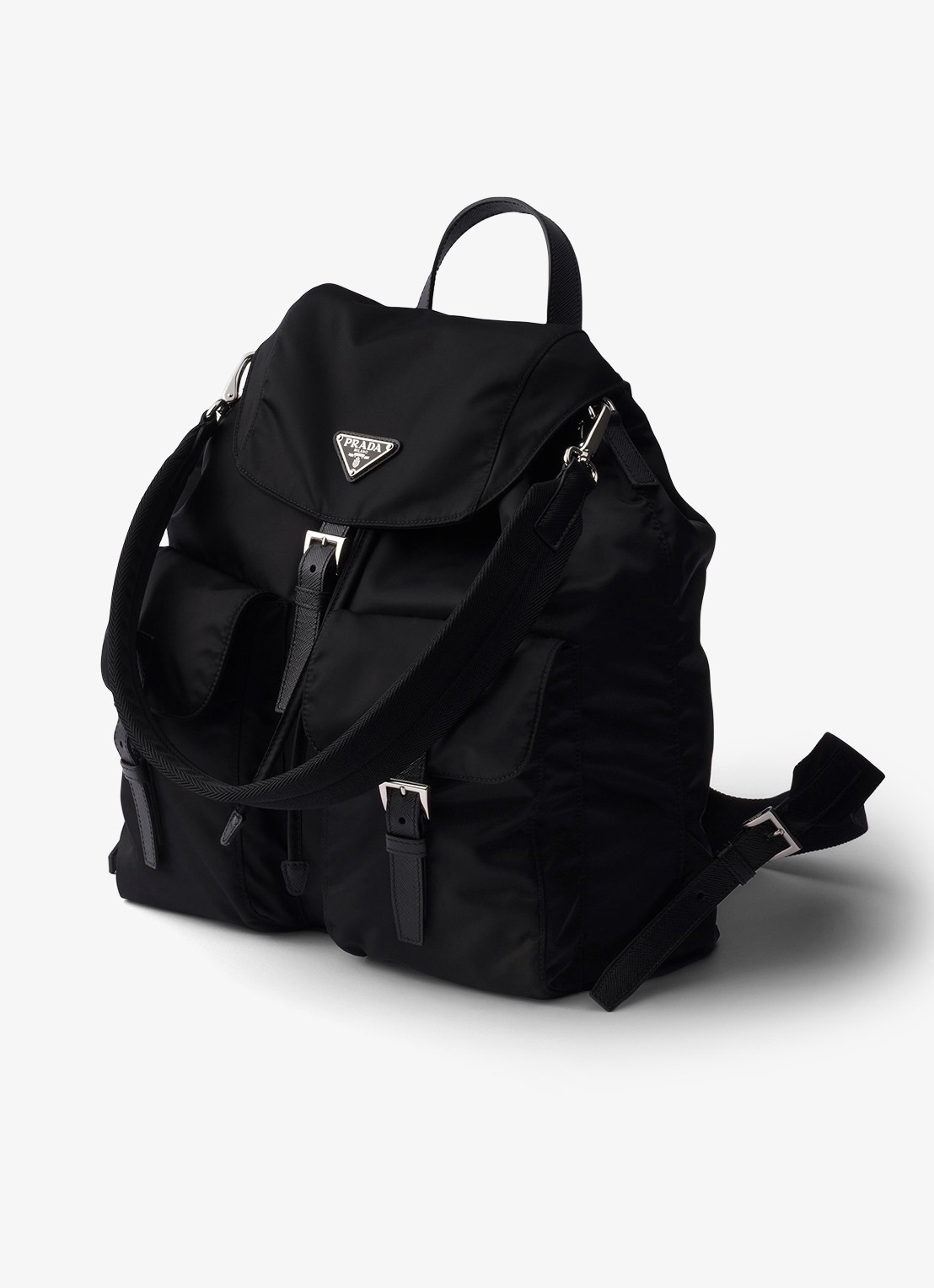 Prada Re-Nylon rugzak met leren details - voorkant 5 zwart