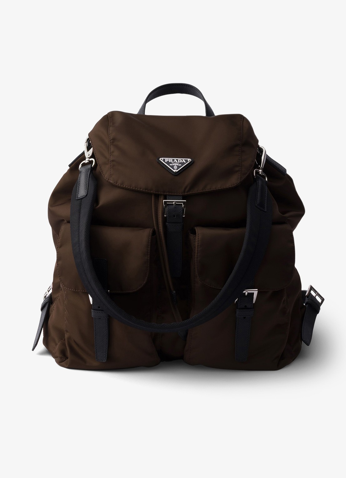 Prada Re-Nylon rugzak met leren details - voorkant 5 donkerbruin