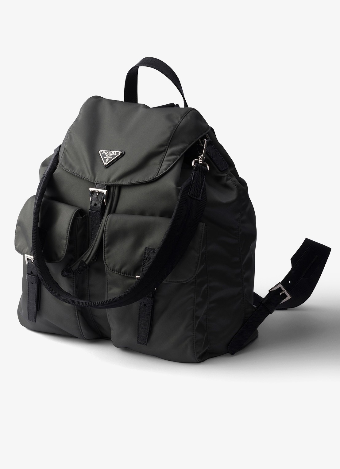 Prada Re-Nylon rugzak met leren details - voorkant 3 donkergrijs