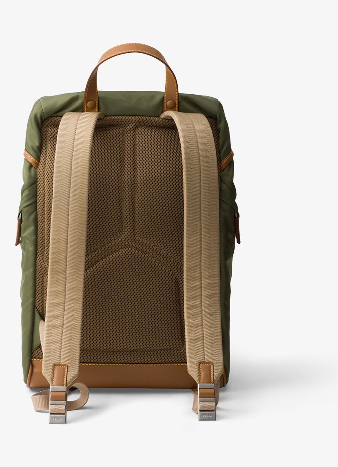 Prada Re-Nylon rugzak met leren details - achterkant 6 legergroen