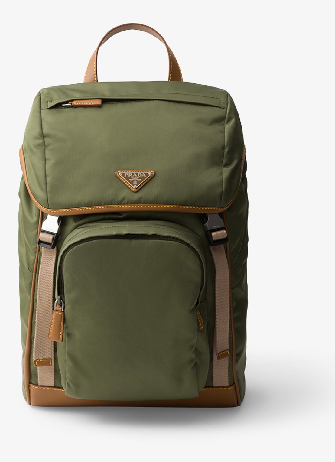 Prada Re-Nylon rugzak met leren details - voorkant legergroen