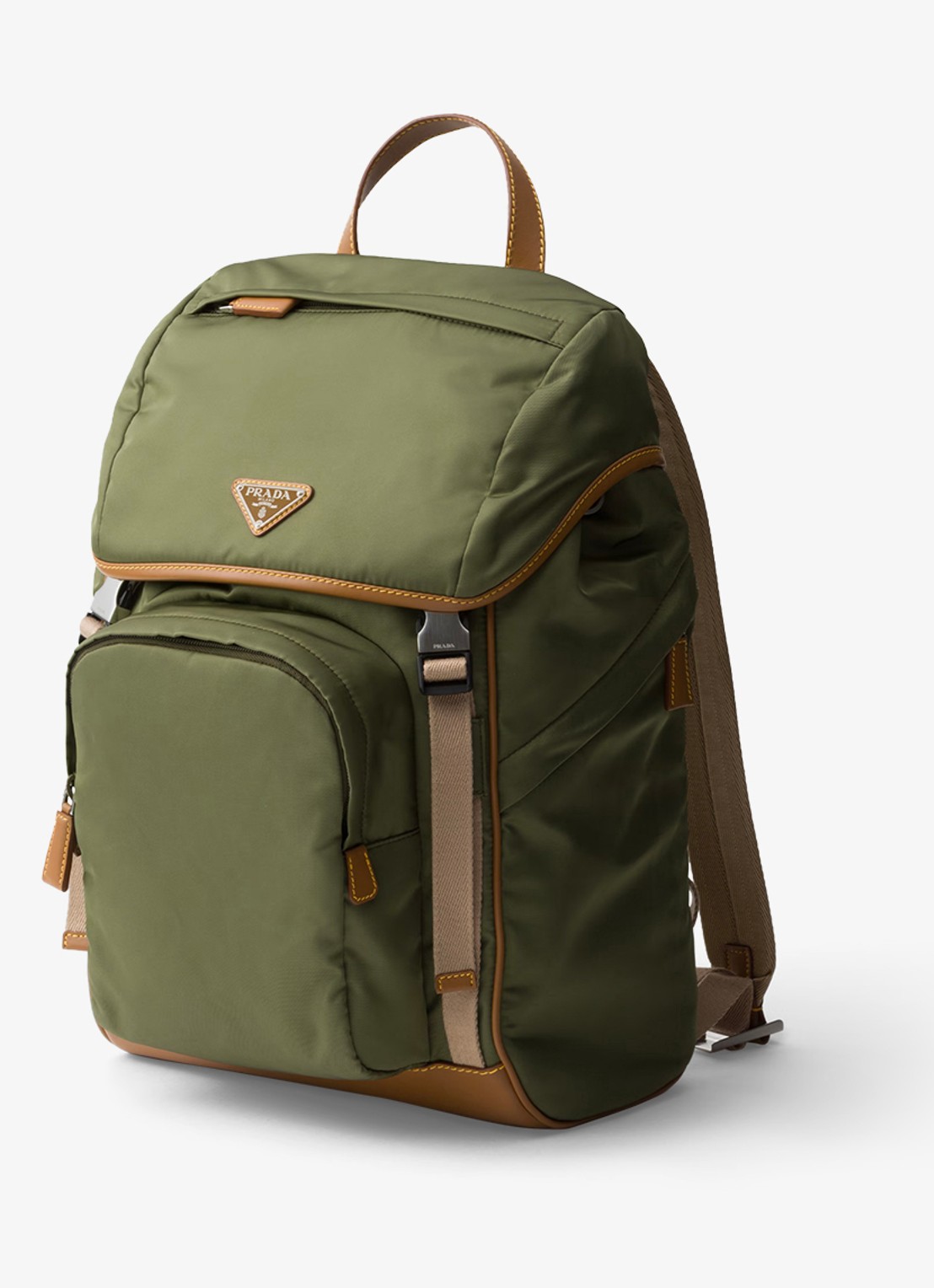 Prada Re-Nylon rugzak met leren details - voorkant 2 legergroen
