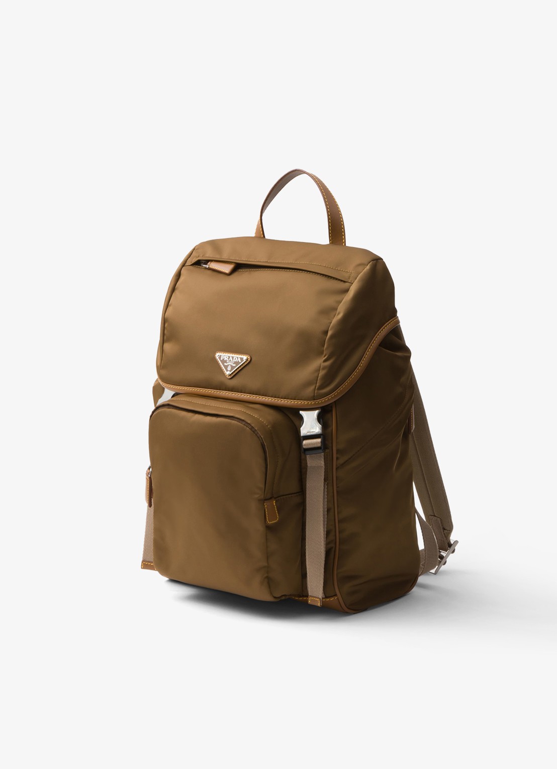 Prada Re-Nylon rugzak met leren details - detail bruin