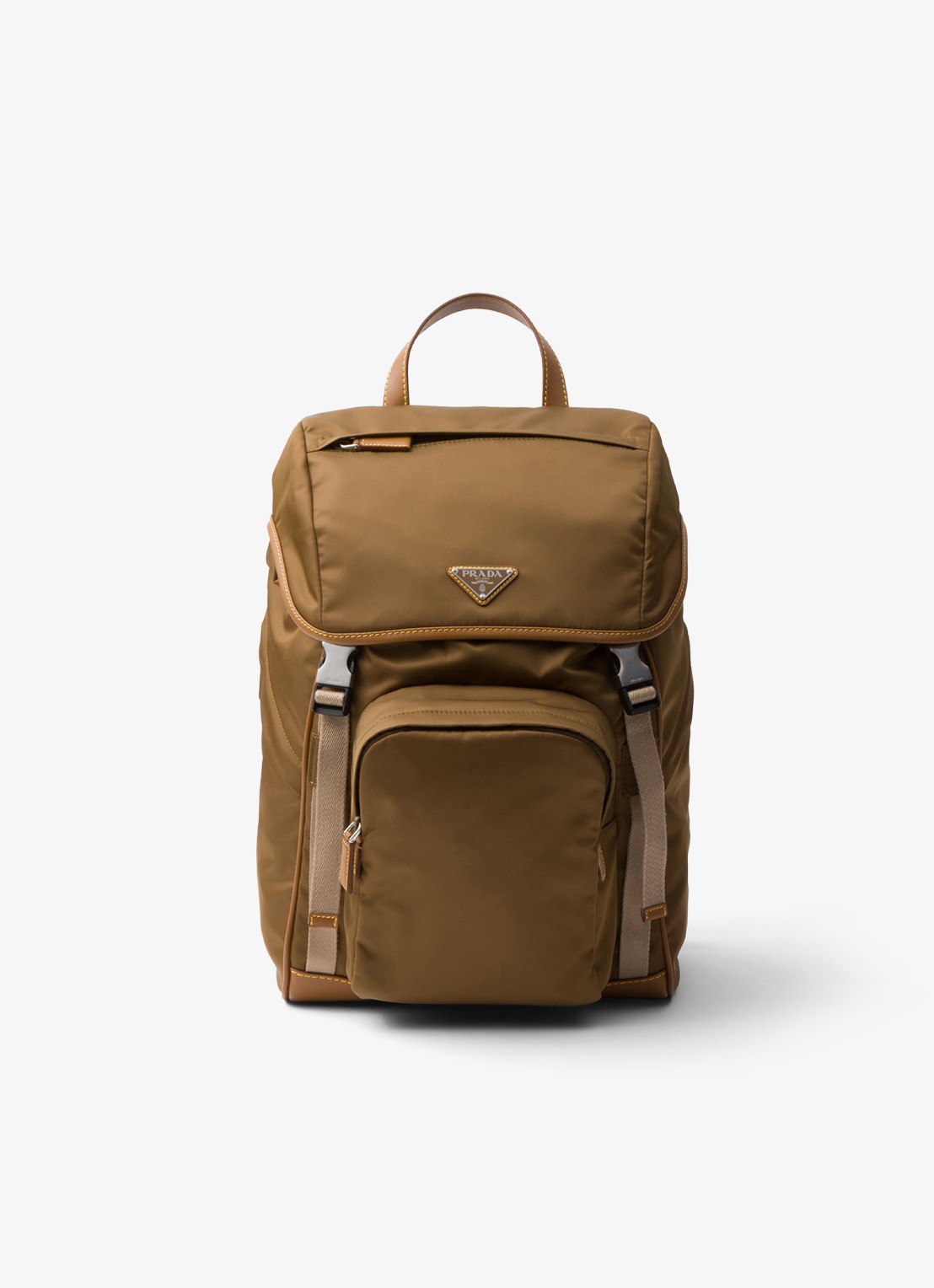 Prada Re-Nylon rugzak met leren details - voorkant 5 bruin