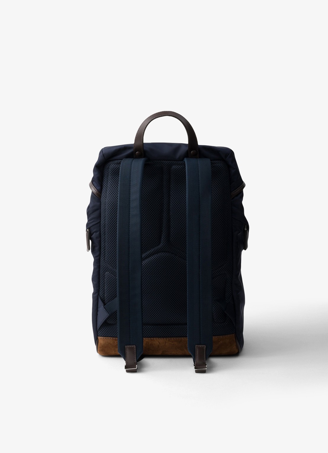 Prada Re-Nylon rugzak met leren details - achterkant 7 donkerblauw
