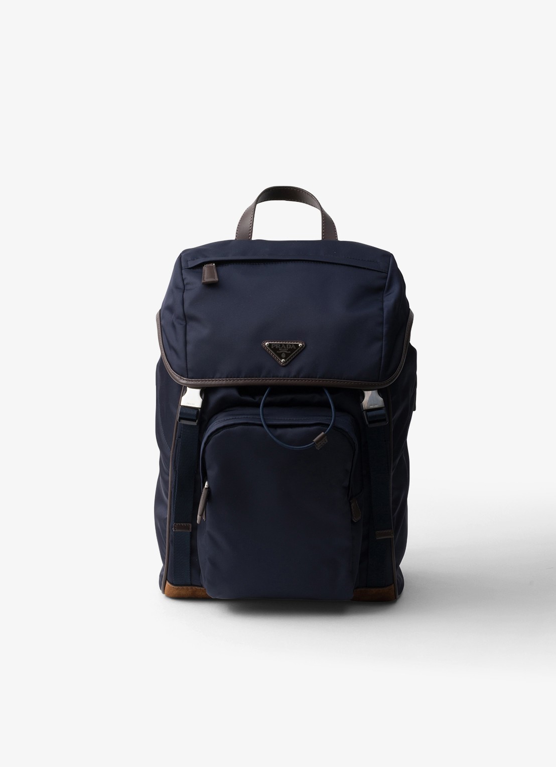 Prada Re-Nylon rugzak met leren details - voorkant 5 donkerblauw