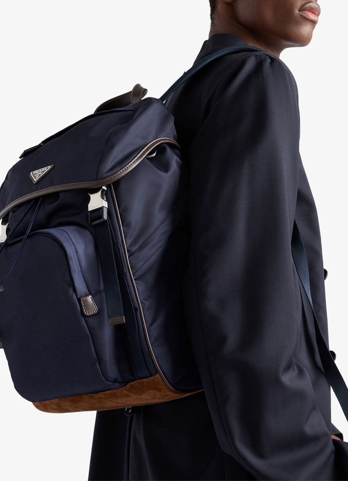 Prada Re-Nylon rugzak met leren details - voorkant 6 donkerblauw