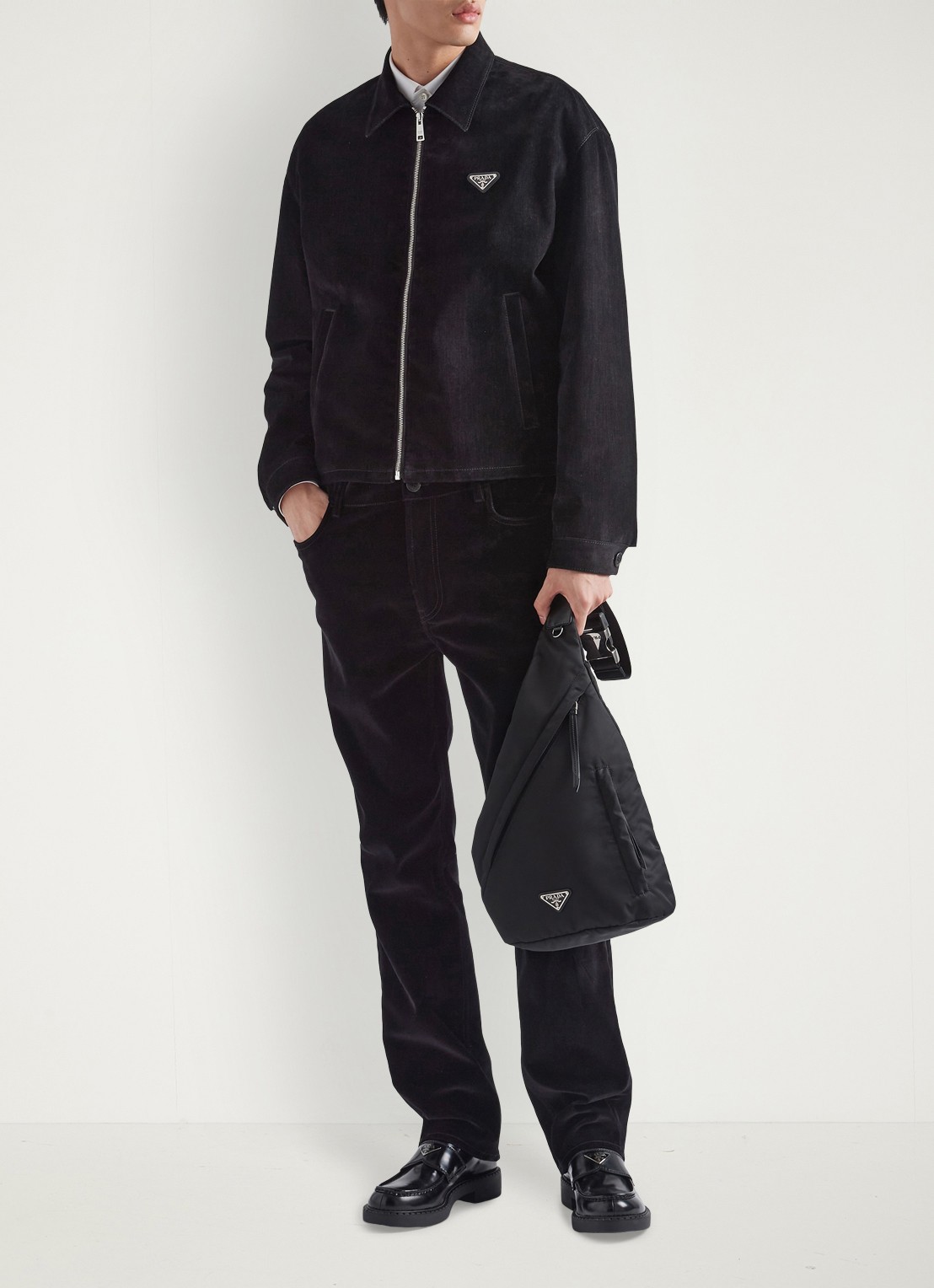 Prada Re-Nylon rugzak met leren details - detail 4 zwart