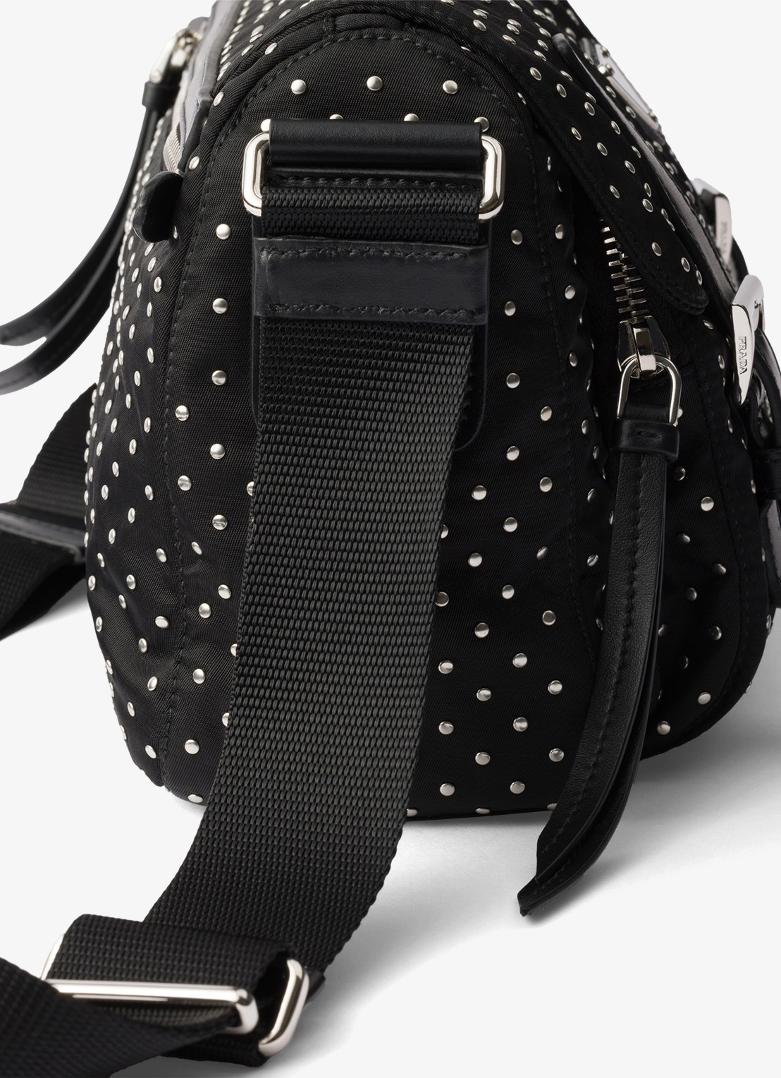Prada Re-Nylon schoudertas met leren details en studs - detail 5 zwart