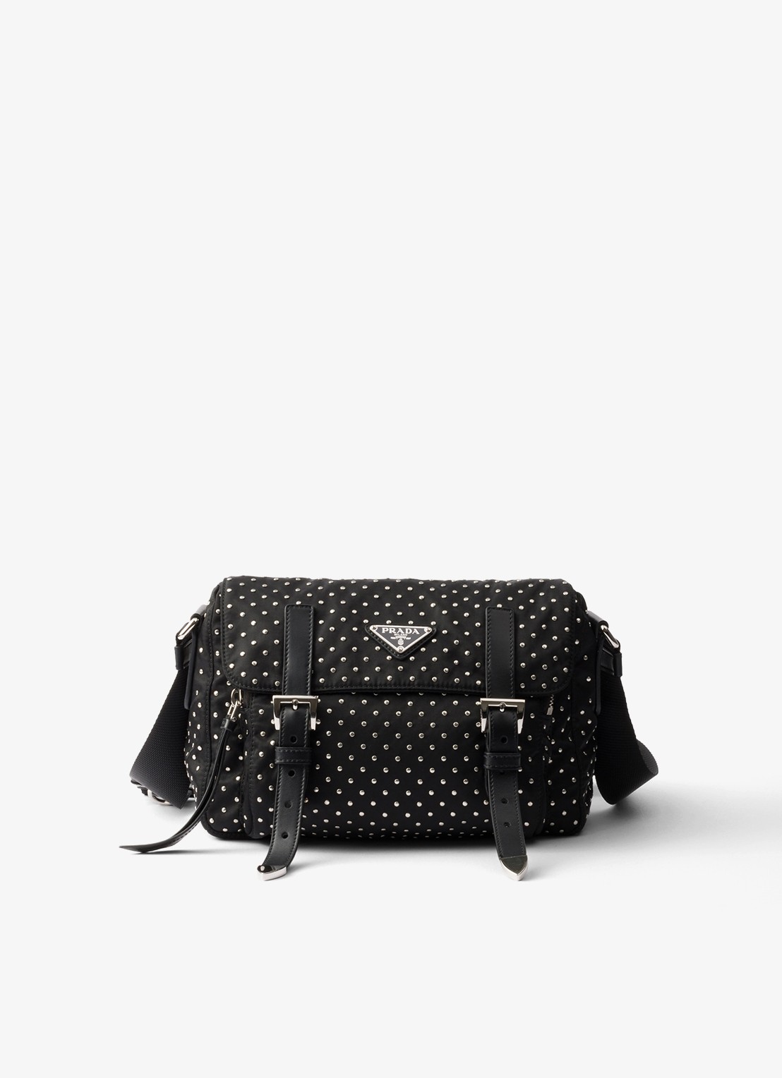 Prada Re-Nylon schoudertas met leren details en studs - voorkant 2 zwart