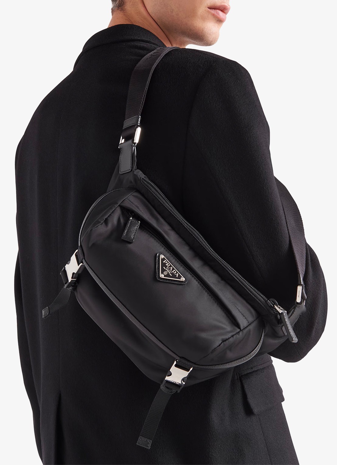 Prada Re-Nylon schoudertas met leren details - detail 7 zwart