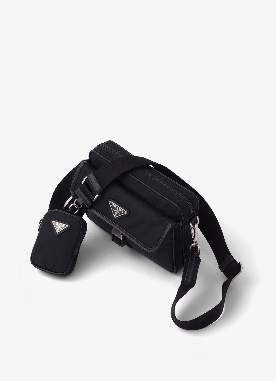 Prada Re-Nylon schoudertas met leren details - detail 3 zwart