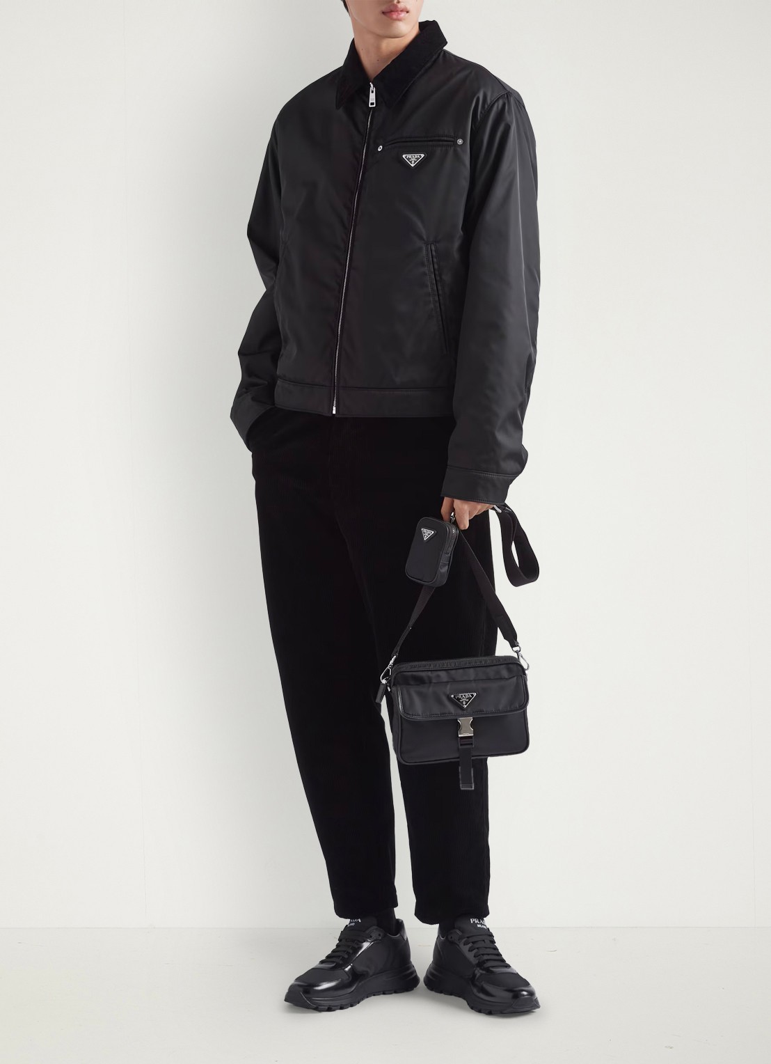 Prada Re-Nylon schoudertas met leren details - detail 6 zwart