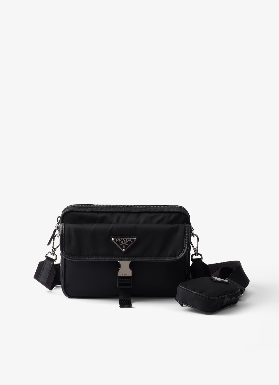 Prada Re-Nylon schoudertas met leren details - voorkant zwart