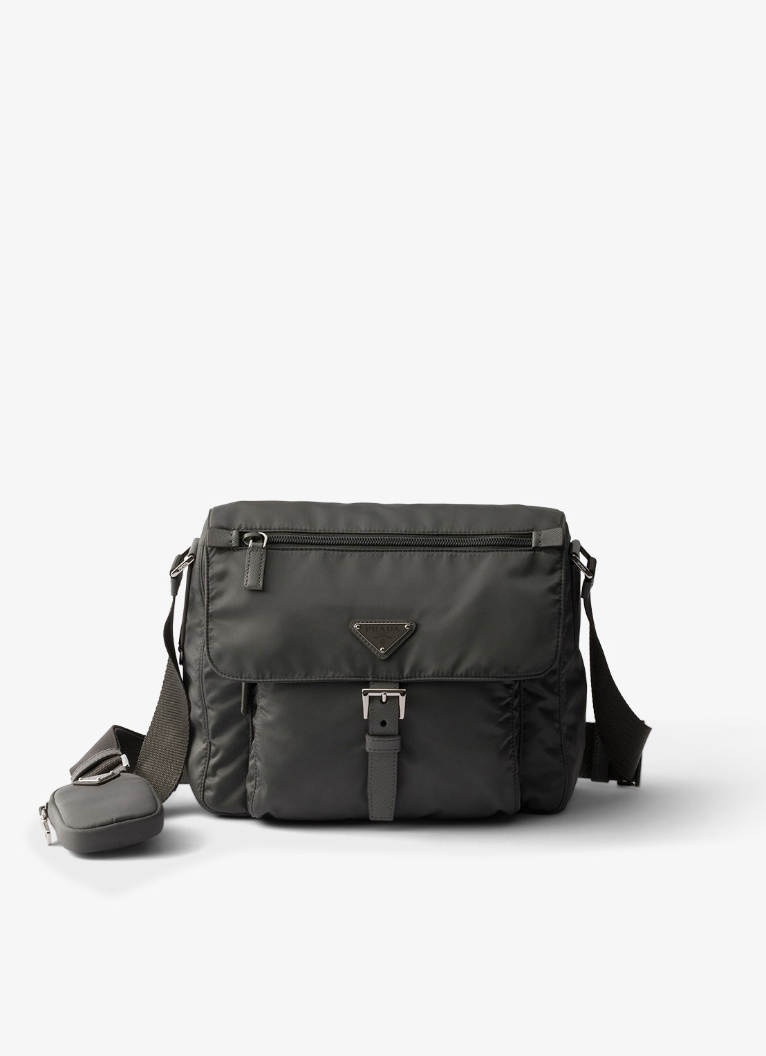 Prada Re-Nylon schoudertas met leren details - voorkant 5 donkergrijs