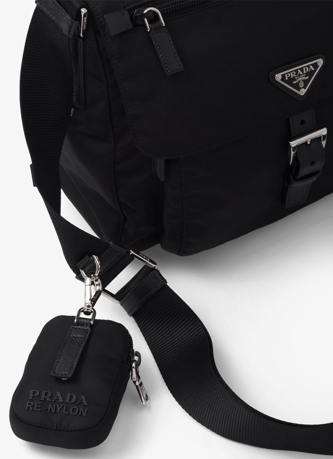 Prada Re-Nylon schoudertas met leren details - detail 3 zwart