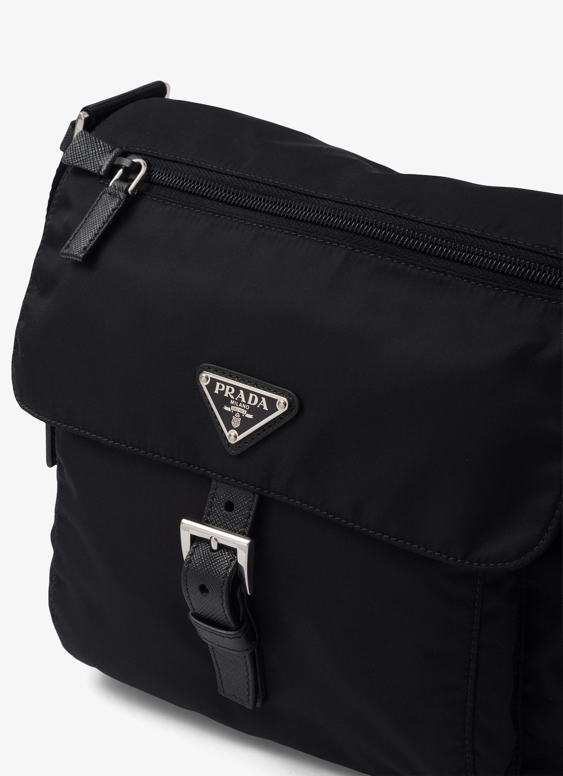 Prada Re-Nylon schoudertas met leren details - detail 4 zwart