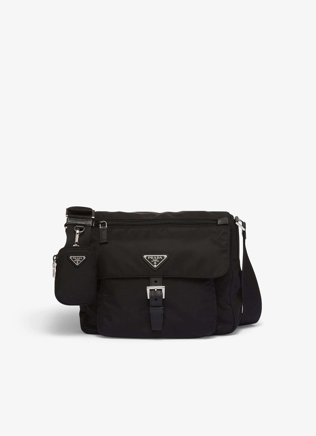 Prada Re-Nylon schoudertas met leren details - voorkant zwart