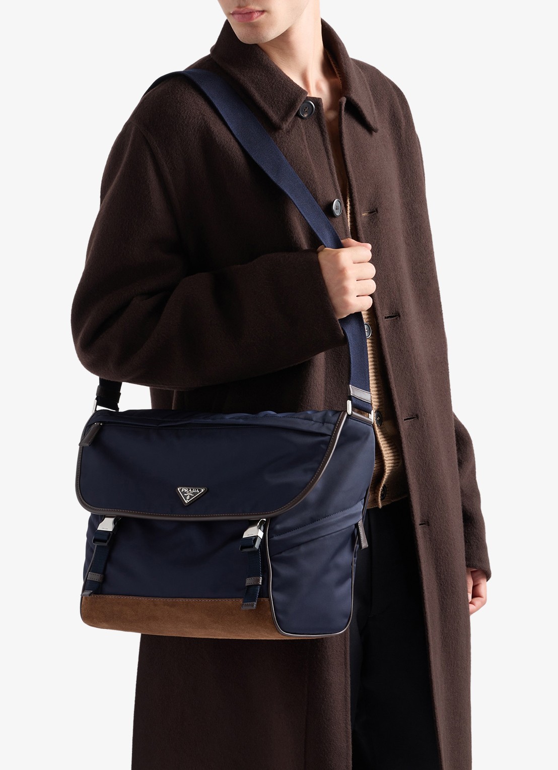 Prada Re-Nylon schoudertas met leren details - voorkant 2 donkerblauw