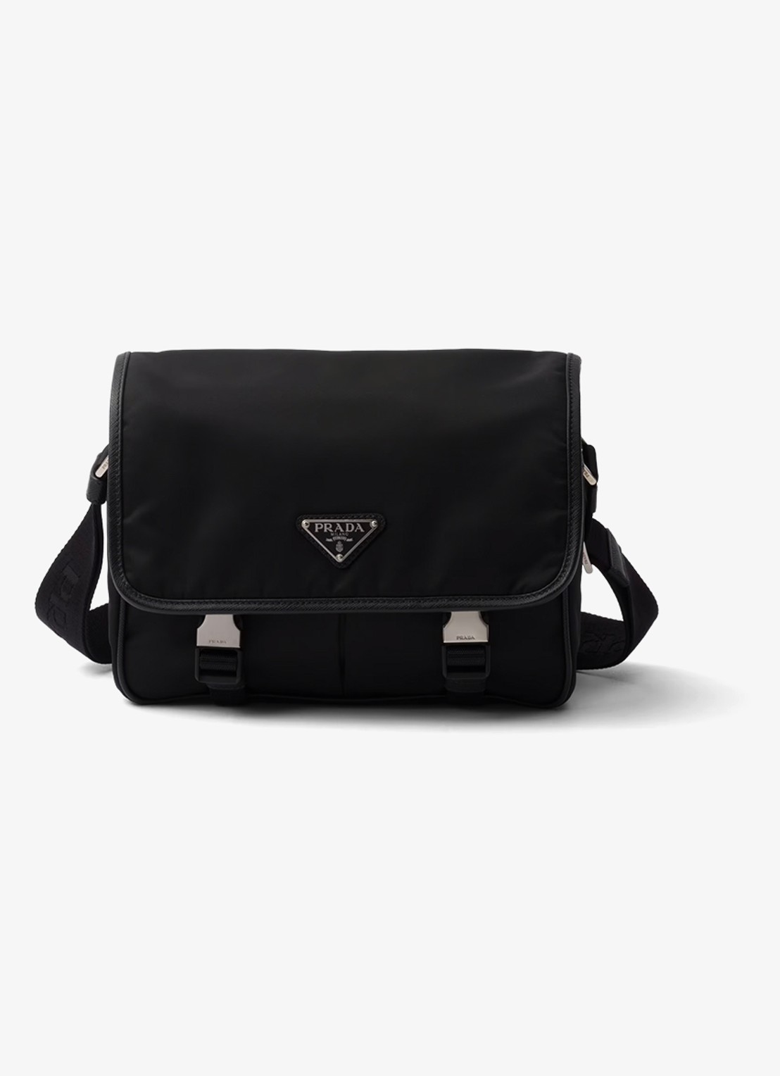 Prada Re-Nylon schoudertas met leren details - voorkant 5 zwart