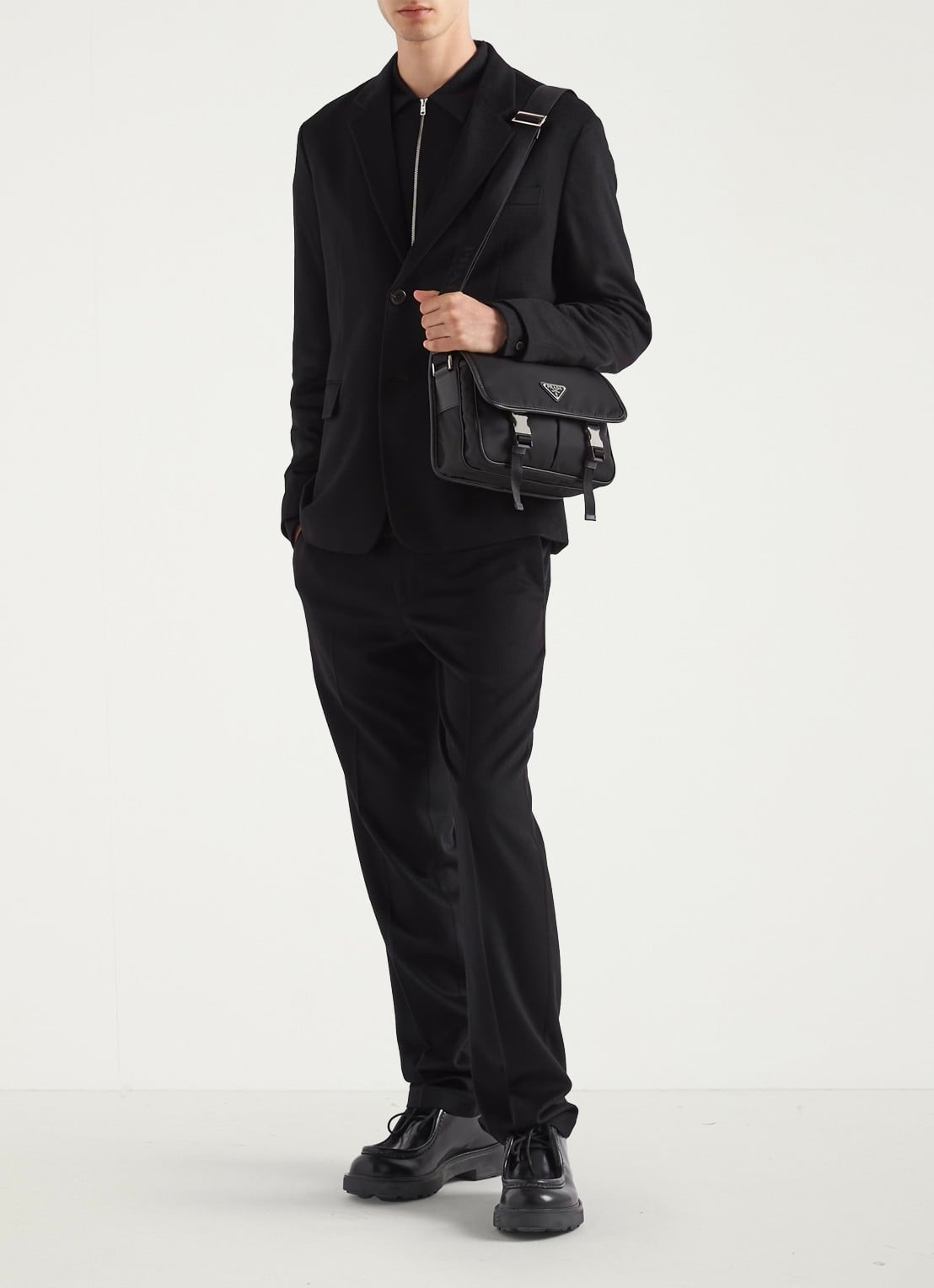 Prada Re-Nylon schoudertas met leren details - voorkant 6 zwart