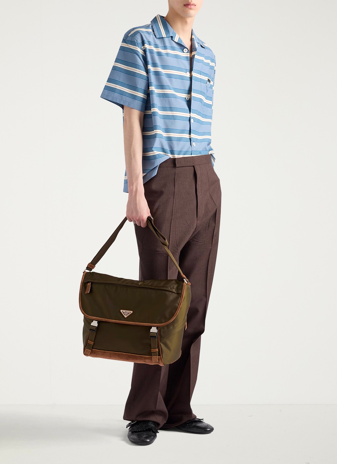 Prada Re-Nylon schoudertas met leren details - detail 7 legergroen