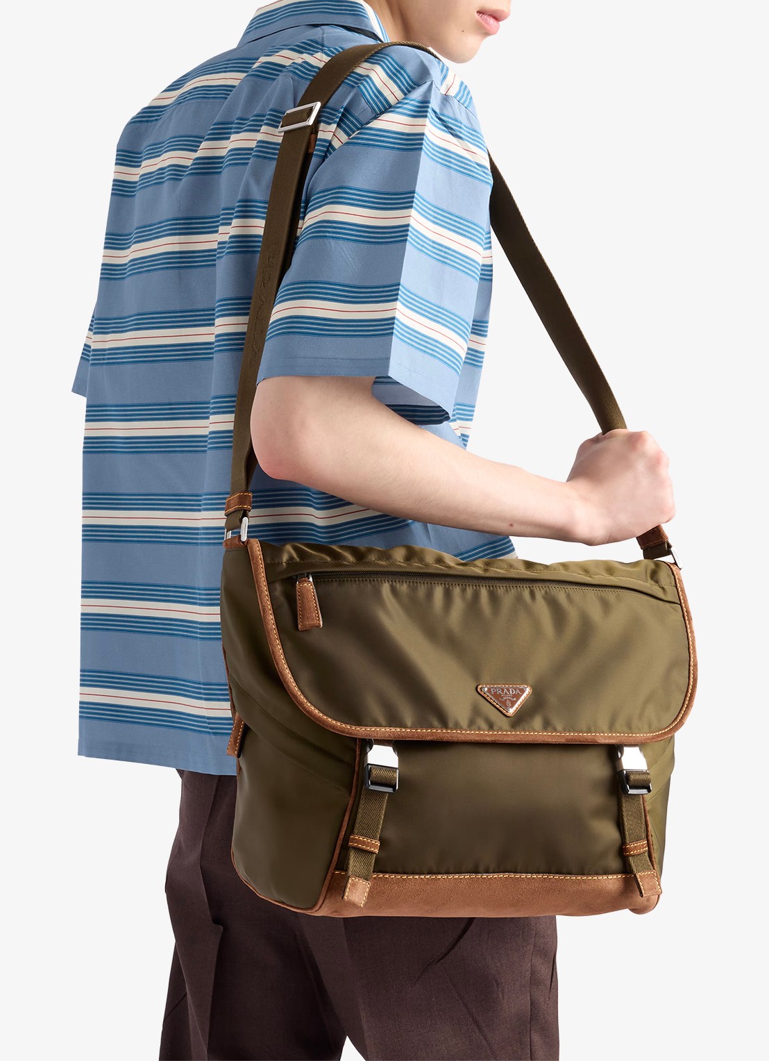 Prada Re-Nylon schoudertas met leren details - voorkant 3 legergroen