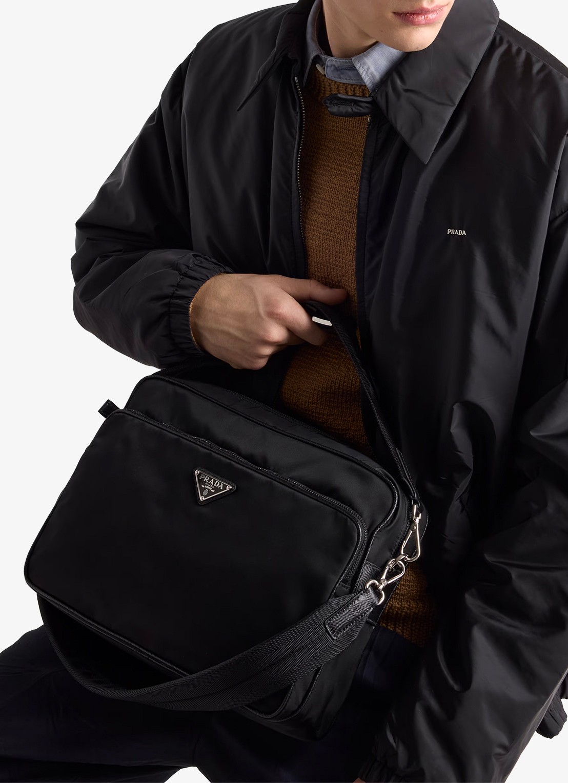 Prada Re-Nylon schoudertas met leren details - detail 5 zwart