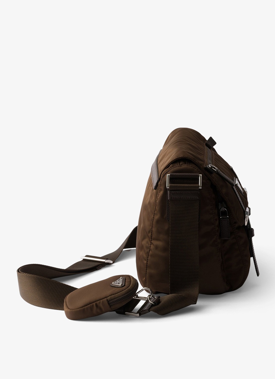 Prada Re-Nylon schoudertas met logo - detail donkerbruin