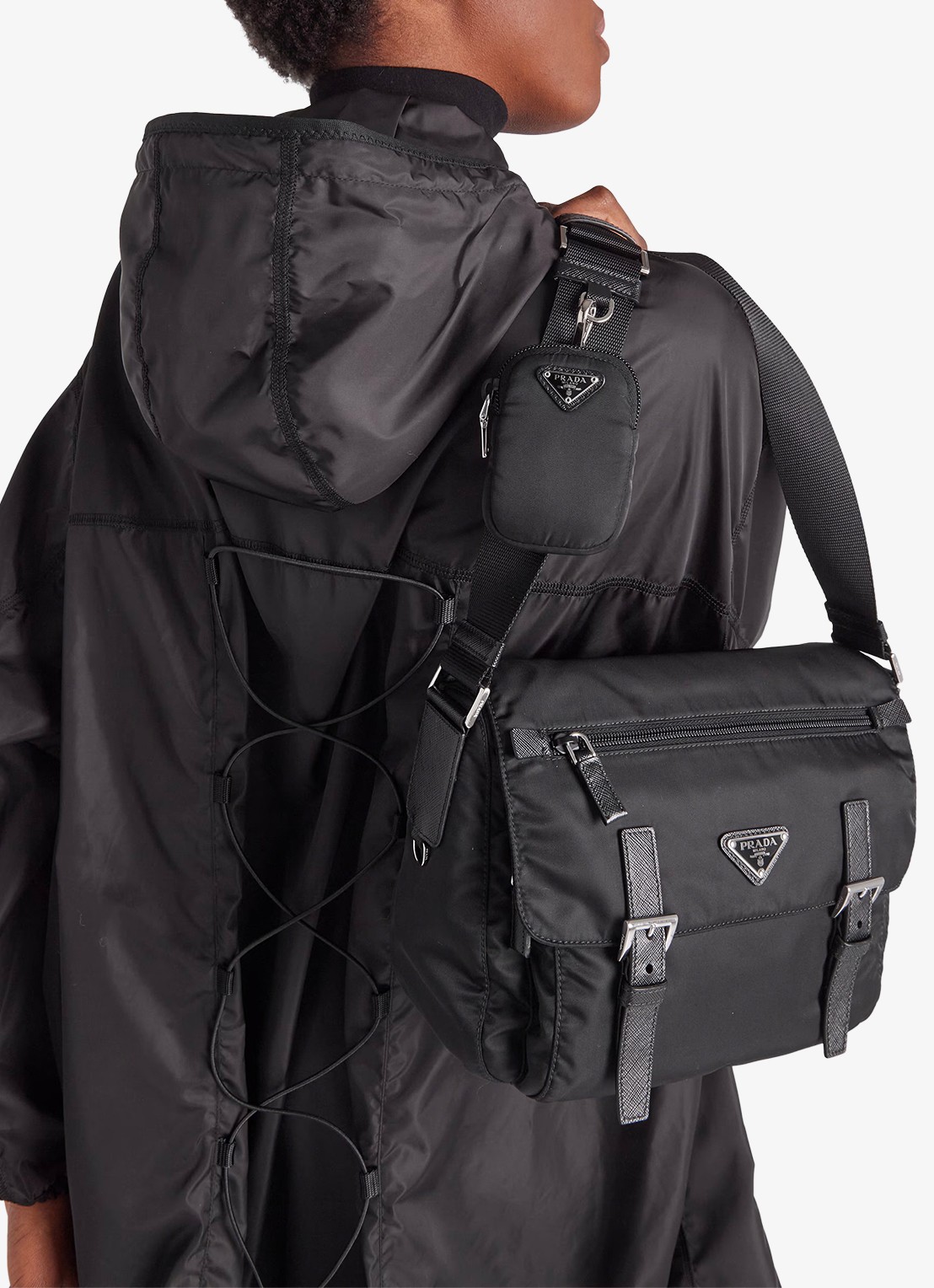 Prada Re-Nylon schoudertas met logo - detail 7 zwart