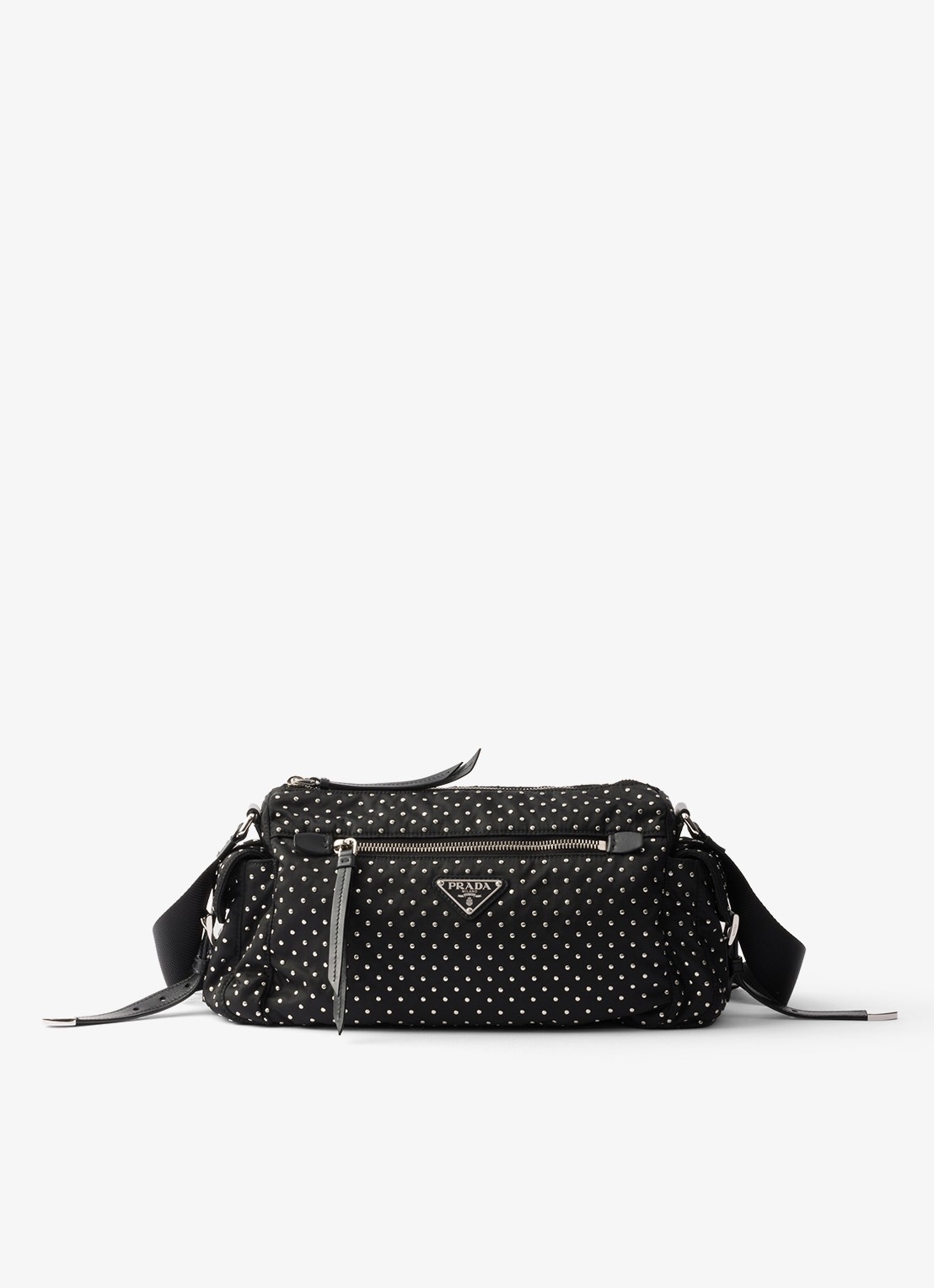 Prada Re-Nylon schoudertas met studs - voorkant zwart