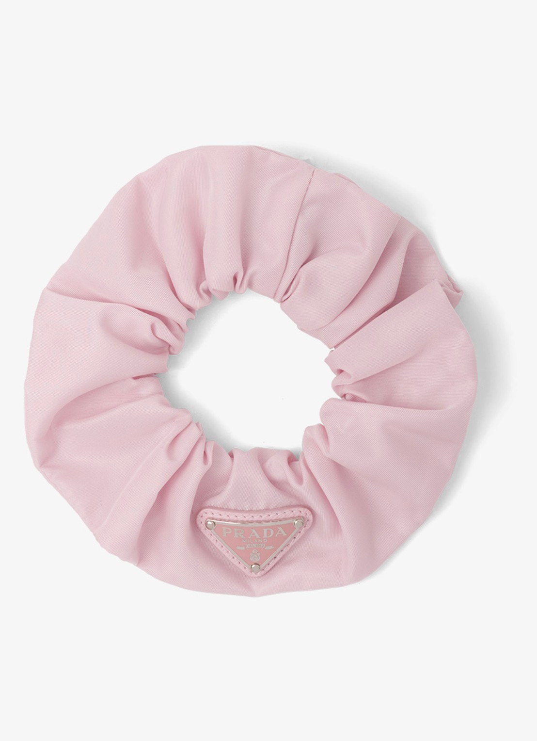 Prada Re-Nylon scrunchie met logo - voorkant 2 lichtroze