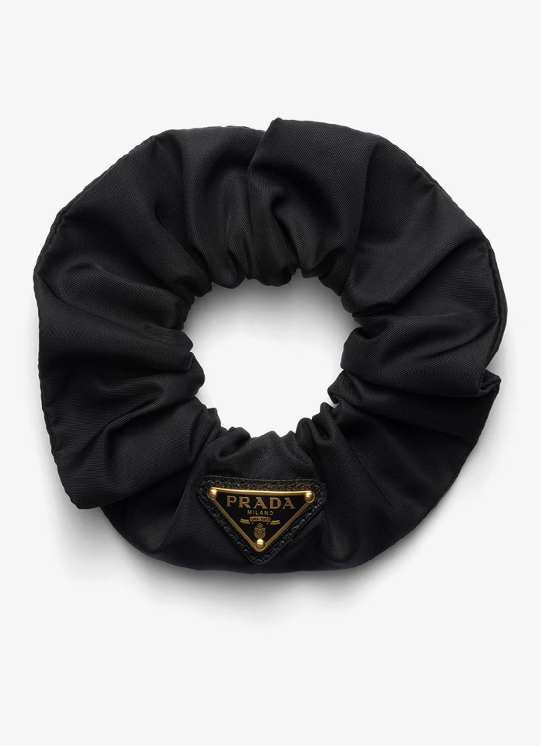 Prada Re-Nylon scrunchie met logo - voorkant zwart