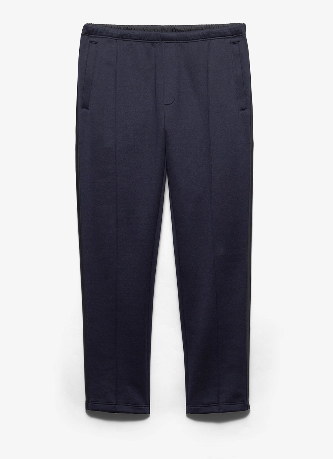 Prada Re-Nylon slim fit trackpants met siernaad - voorkant donkerblauw
