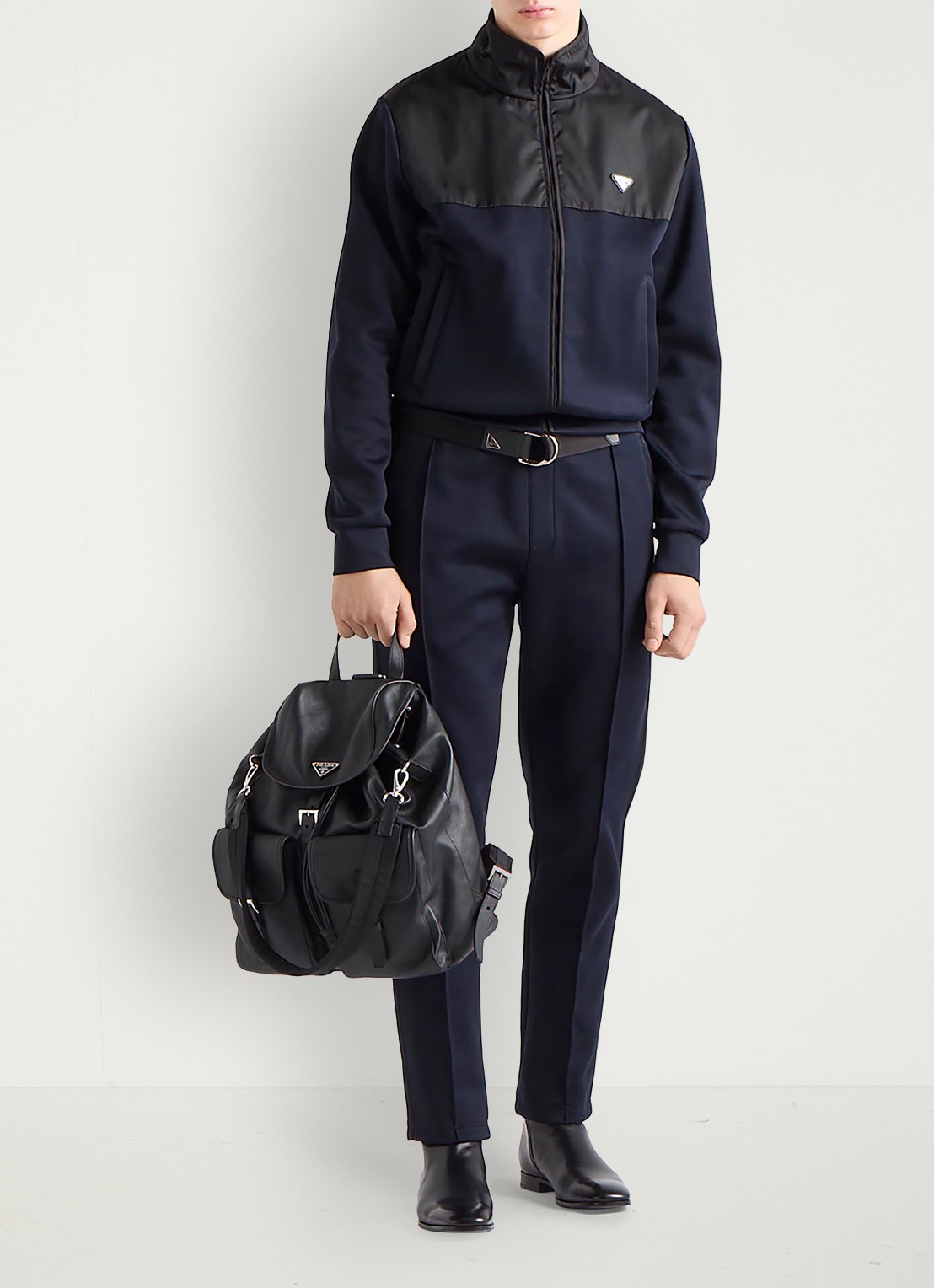 Prada Re-Nylon slim fit trackpants met siernaad - voorkant 2 donkerblauw