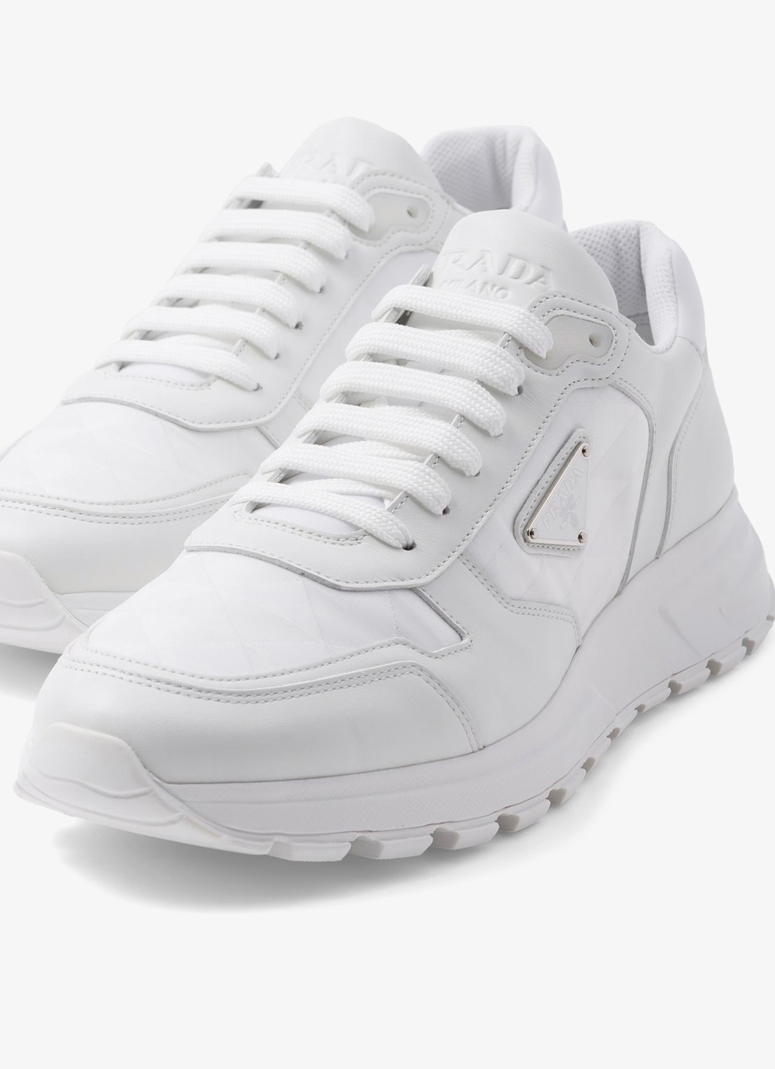 Prada Re-Nylon sneaker met leren details - detail 6 wit
