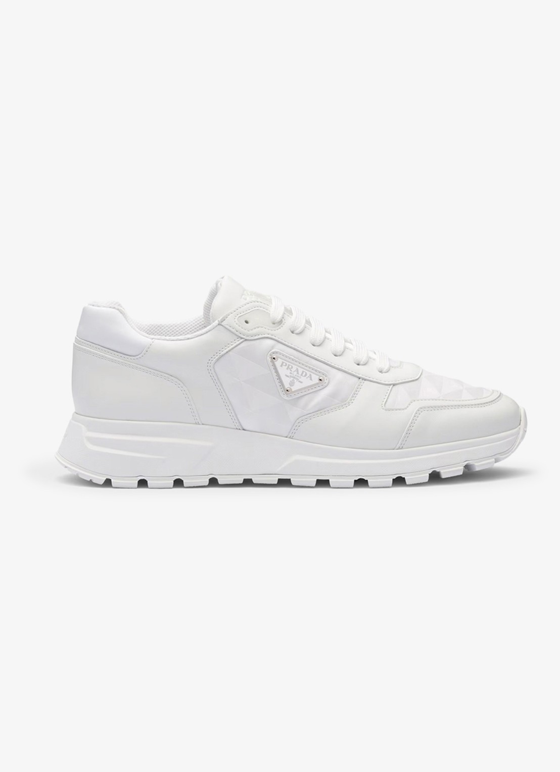 Prada Re-Nylon sneaker met leren details - voorkant wit
