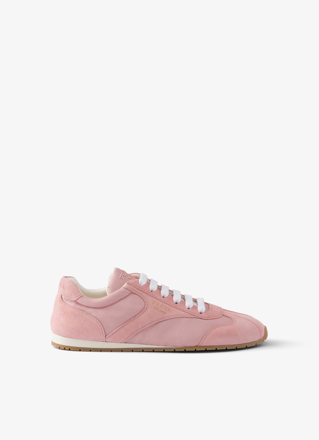Prada Re-Nylon sneaker met suède details - voorkant oudroze