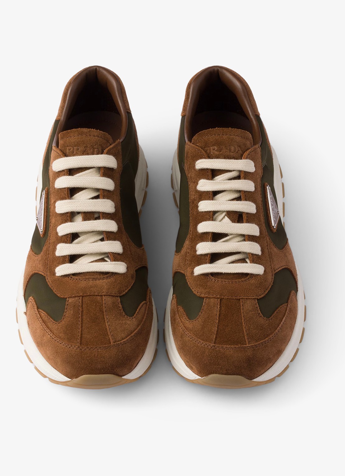 Prada Re-Nylon sneaker met suède details - detail 4 bruin
