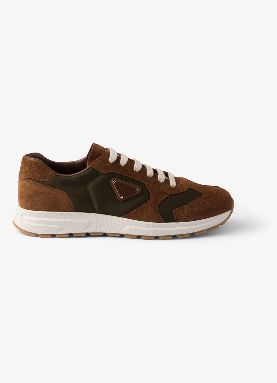 Prada Re-Nylon sneaker met suède details - voorkant 2 bruin
