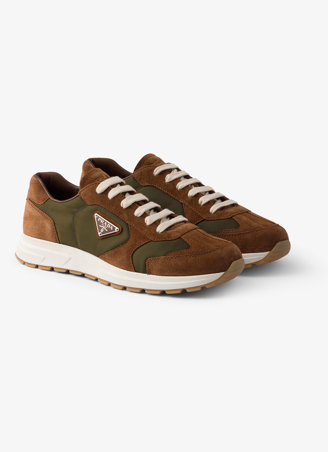 Prada Re-Nylon sneaker met suède details - voorkant 3 bruin
