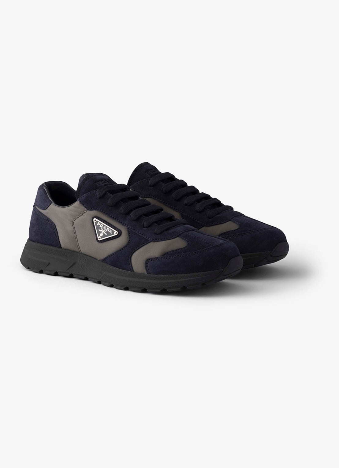 Prada Re-Nylon sneaker met suède details - voorkant 2 donkerblauw