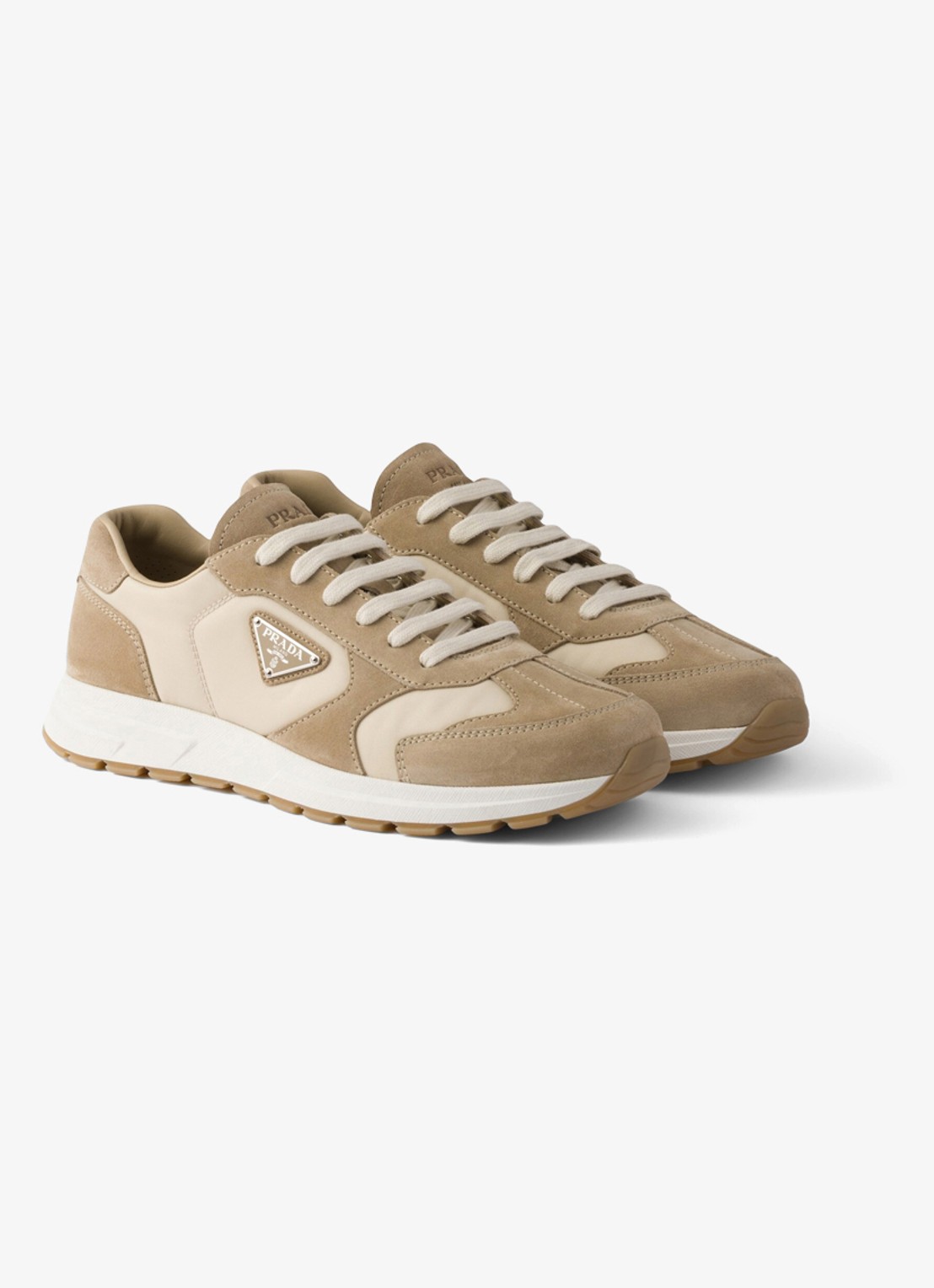 Prada Re-Nylon sneaker met suède details - detail beige