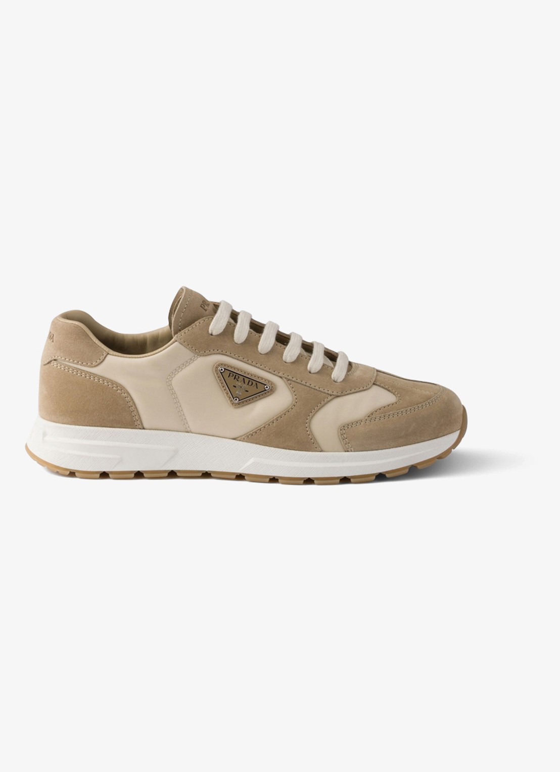 Prada Re-Nylon sneaker met suède details - voorkant 6 beige