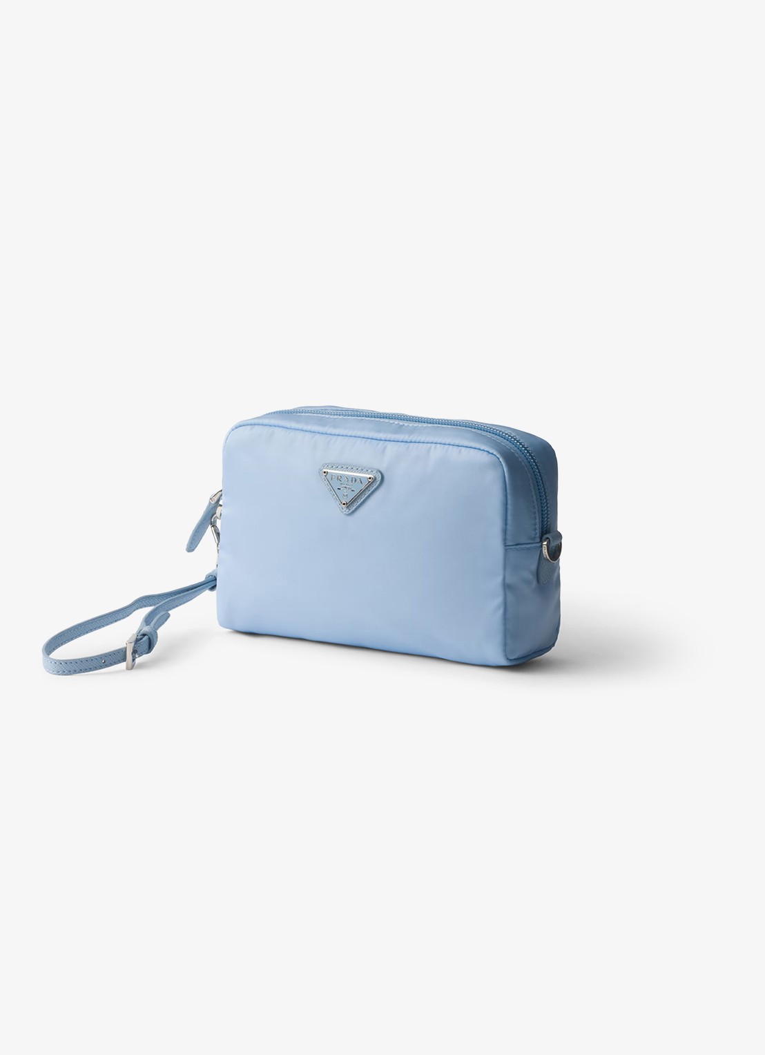 Prada Re-Nylon toilettas met leren details en logo - voorkant 2 lichtblauw