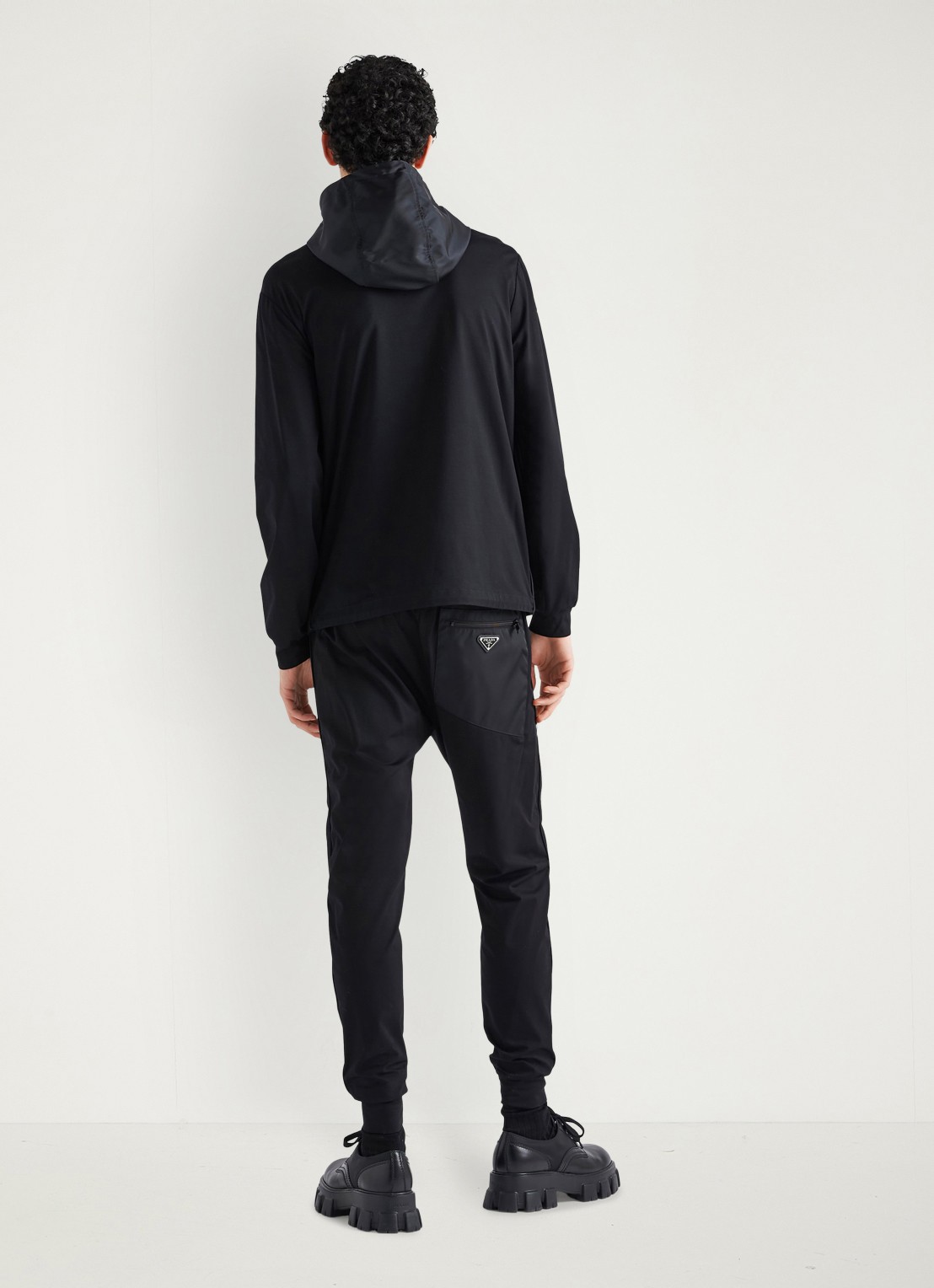 Prada Re-Nylon trackvest met capuchon en contrast - achterkant 3 zwart