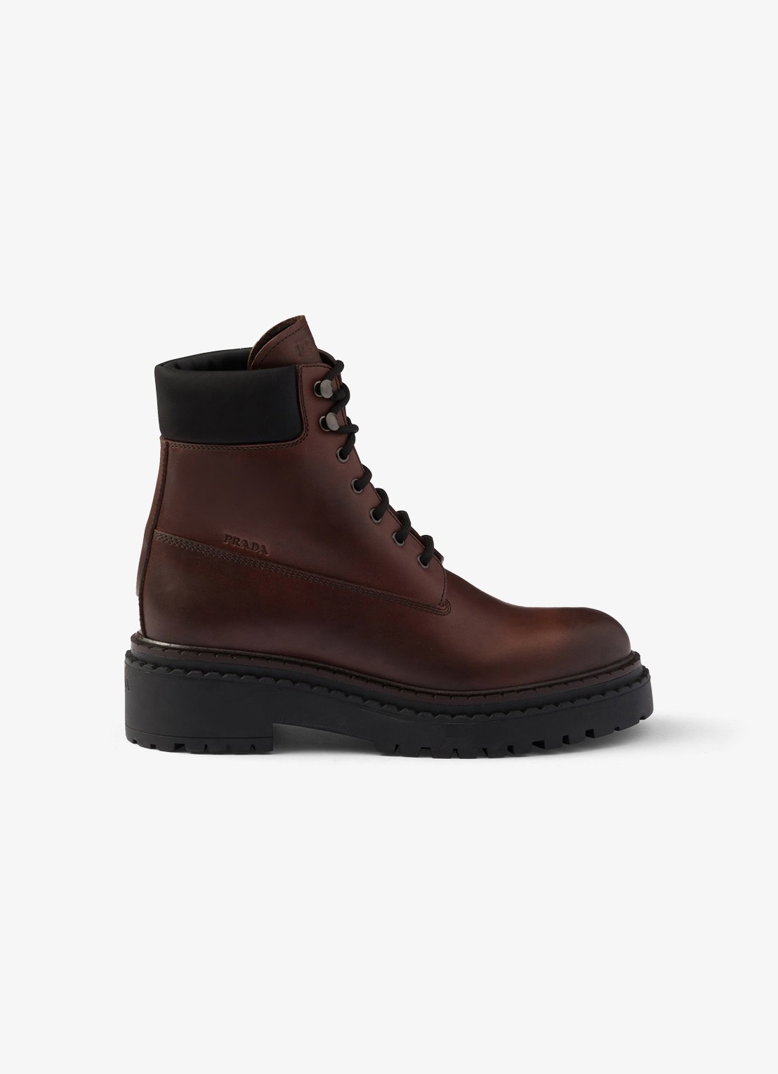 Prada Re-Nylon veterboot van leer - voorkant 4 donkerbruin